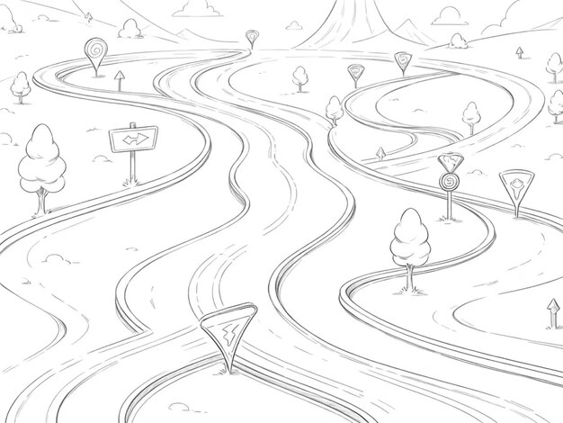 Photo vector illustration of map pin icons on an winding road