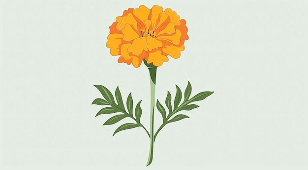 Photo vector illustration of a marigold flower in a simple flat design clip art with green background