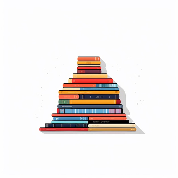 Photo vector illustration of a neatly stacked pile of colorful books on a white background