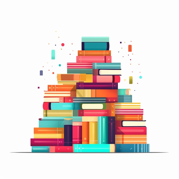 Photo vector illustration of a neatly stacked pile of colorful books on a white background