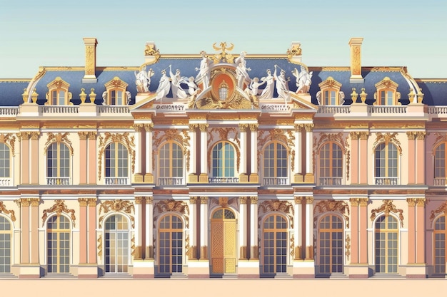 Photo vector illustration of the palace of versailles grand facade