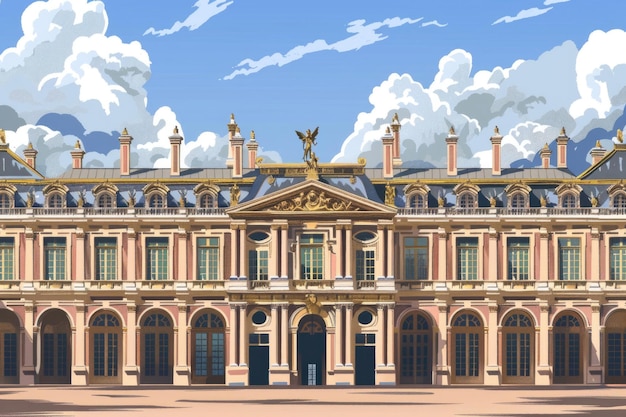 Photo vector illustration of the palace of versailles grand facade