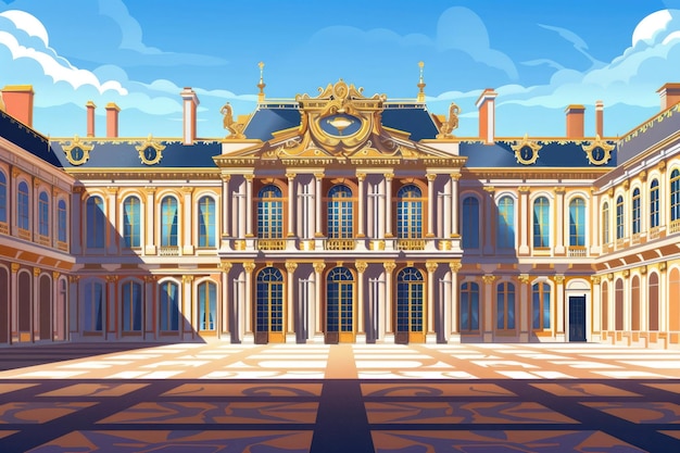 Photo vector illustration of the palace of versailles grand facade