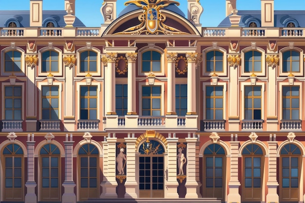 Photo vector illustration of the palace of versailles grand facade