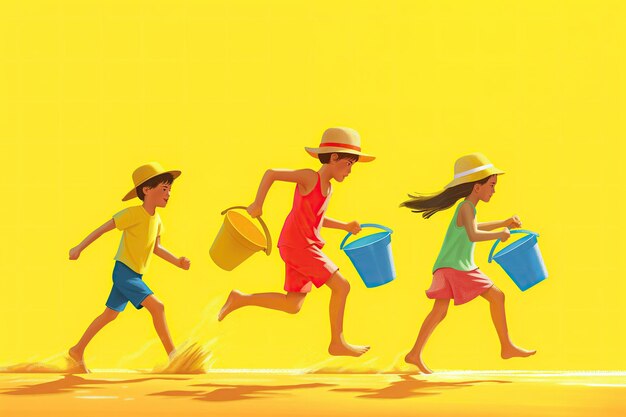 Vector illustration of people enjoying themselves on the beach and in the desert