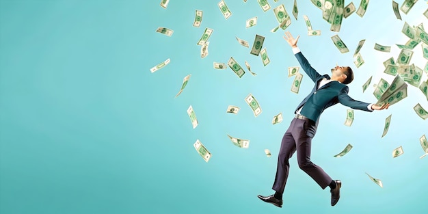 Photo vector illustration of person catching falling money symbolizing wealth ideal for business and fin