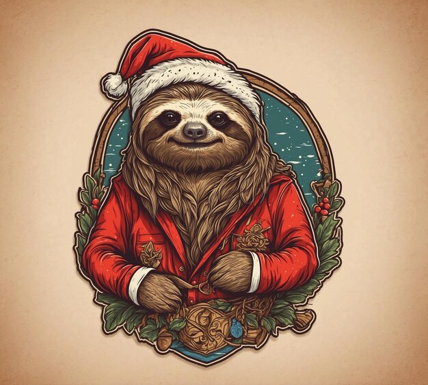 Vector illustration of a raccoon in a red jacket and Santa hat