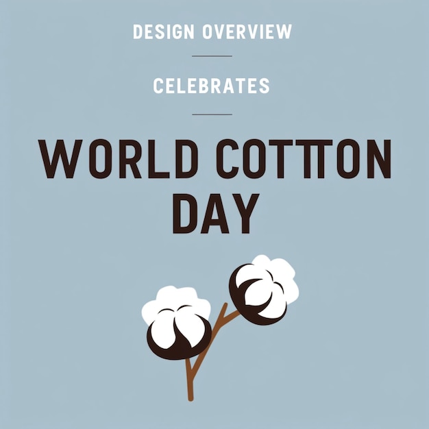 Photo vector illustration of raw cotton branch with flowers and blue frame for world cotton day october 7