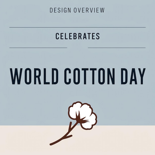 Vector Illustration of Raw Cotton Branch with Flowers and Blue Frame for World Cotton Day October 7