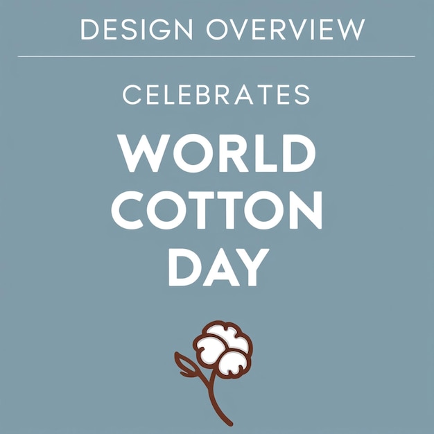 Vector Illustration of Raw Cotton Branch with Flowers and Blue Frame for World Cotton Day October 7