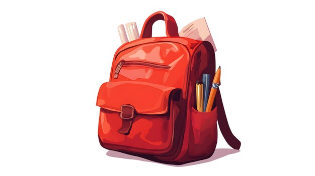 vector illustration of red backpack with school supplies isolated on white background