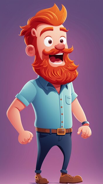 Vector Illustration Of A RedBearded Man In A Blue Shirt And Jeans