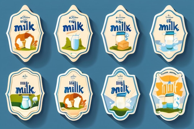 Photo vector illustration of a set of labels for milk and dairy