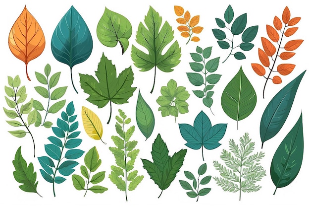 Photo vector illustration set of leaves isolated on a white background colorful collection of plants