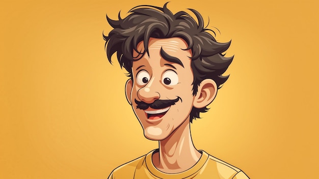 Vector Illustration Of A Smiling Man With A Mustache On A Yellow Background