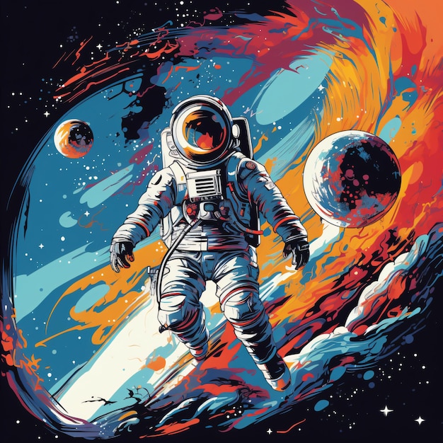 Vector illustration of space cosmonaut and galaxy