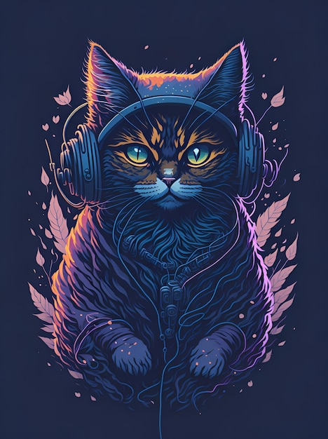 Vector illustration on the theme of cat with headphone