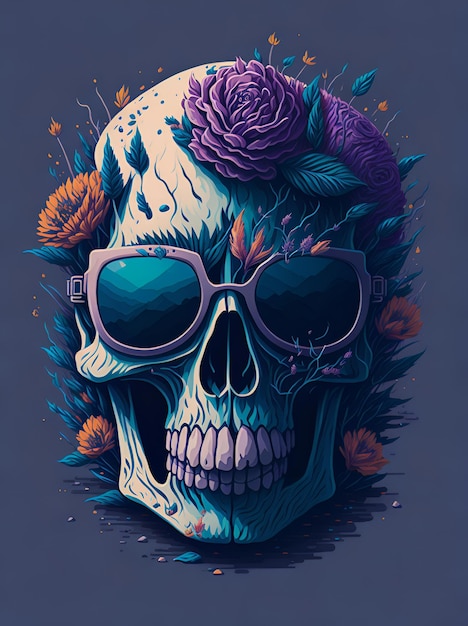 Vector illustration on the theme of skull wearing glasses