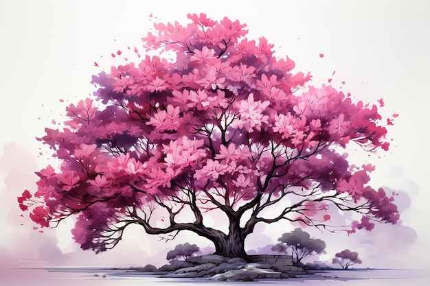 Vector Illustration of Watercolor Blooming Flower Tree