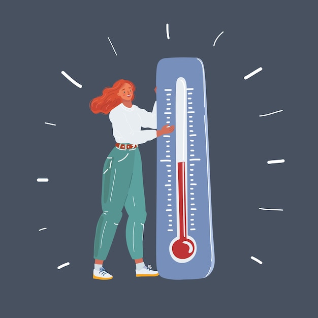 Vector illustration of woman with thermometer in her hands