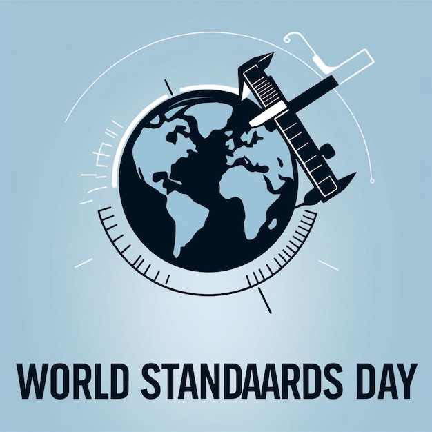 Vector Illustration of World Standards Day Banner Globe Calipers Ruler Scale Vector