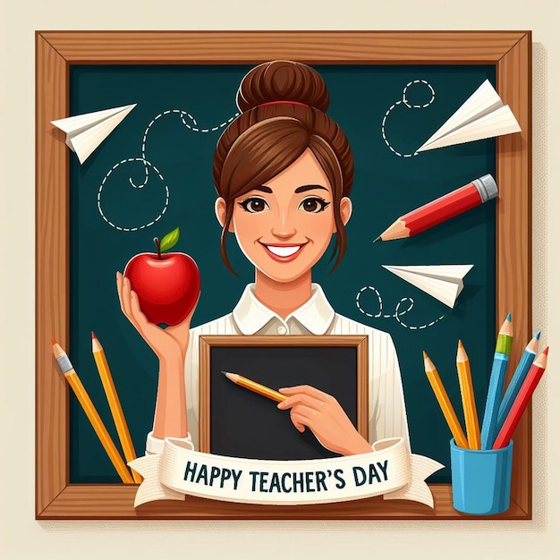 Photo vector illustration of world teachers day with a female teacher