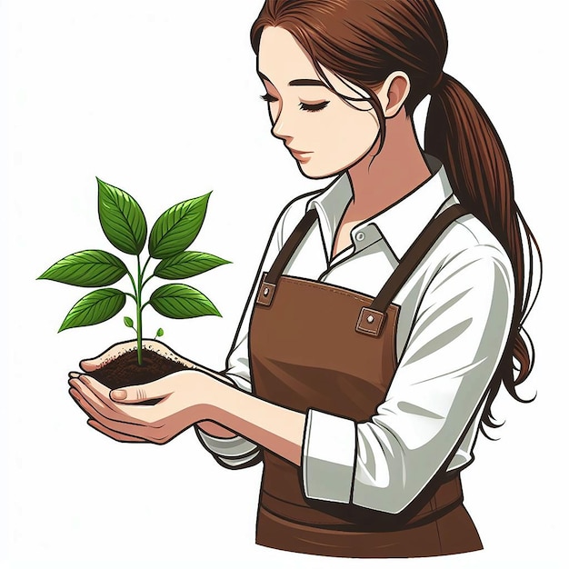 Vector illustration of young fresh plant in human hand