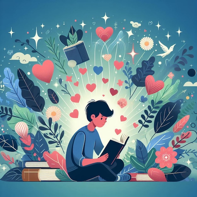 Vector illustration of a young reader