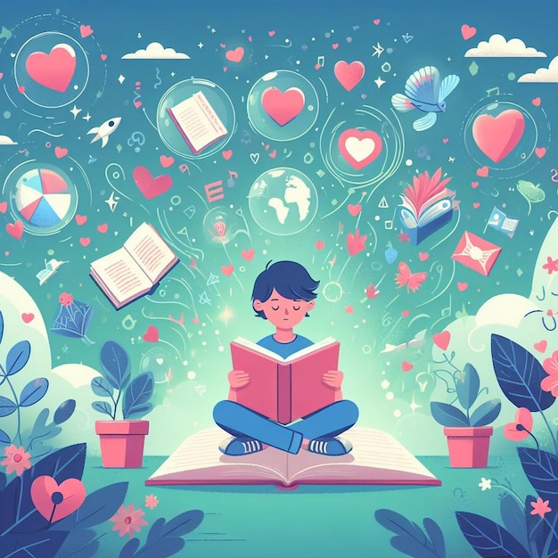 Vector illustration of a young reader