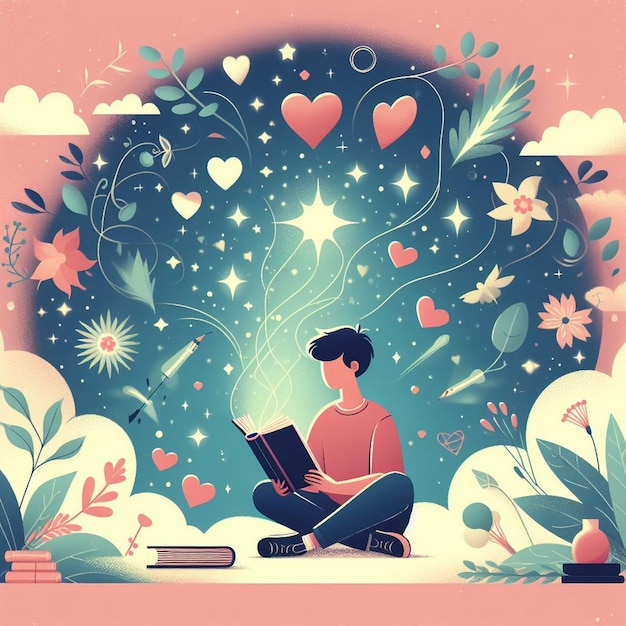 Vector illustration of a young reader