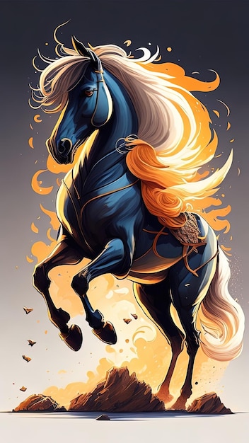 Vector image of a beautiful horse with a mane in the wind