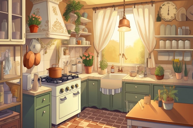 Vector image of a fabulous rustic kitchen Generative AI