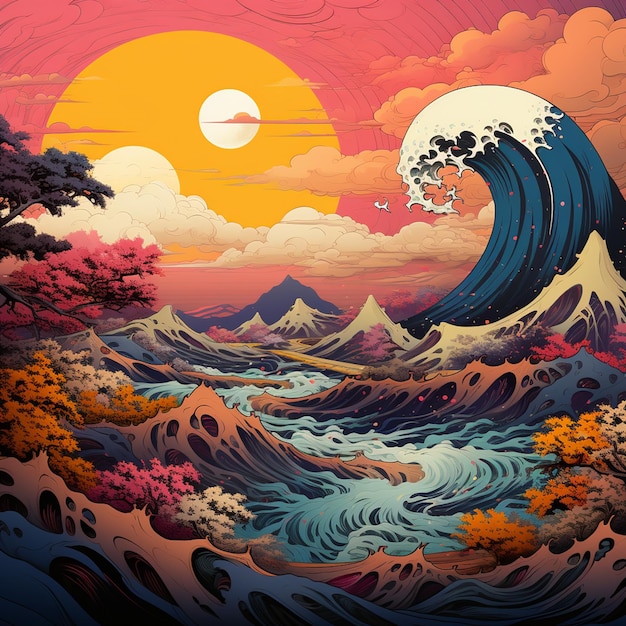 Vector image of Japanese sea view