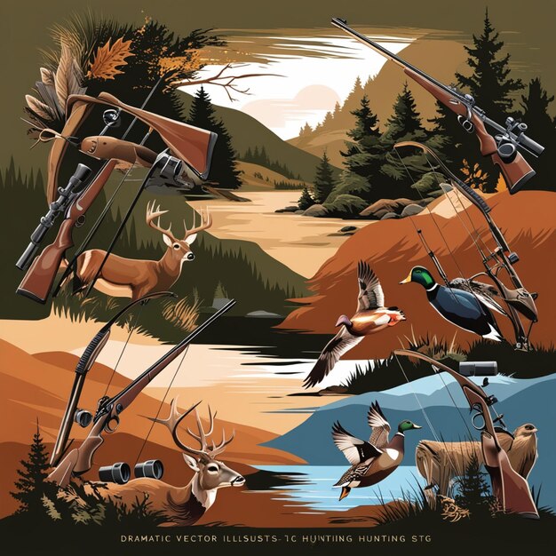 Photo vector images of hunting scenes and gear