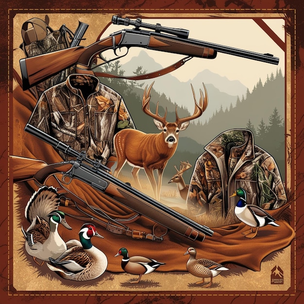 Photo vector images of hunting scenes and gear