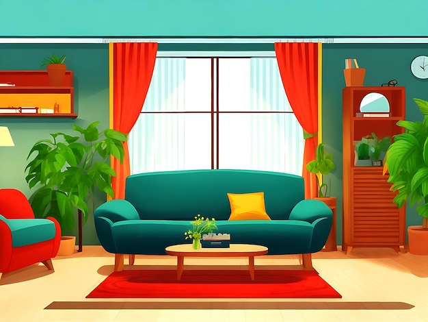 Vector interior living room scene background