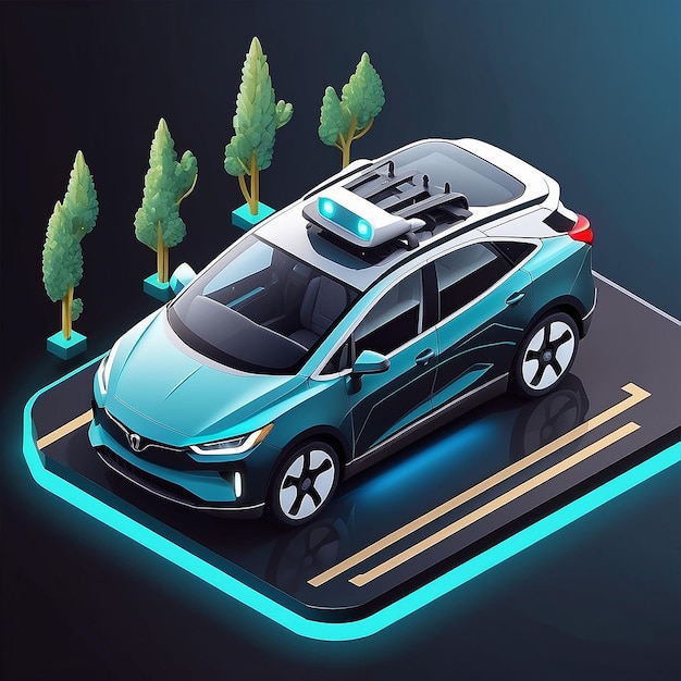 Vector isometric illustration of a selfdriving car