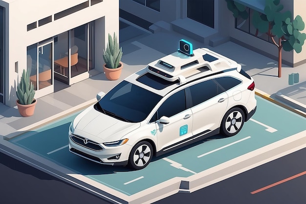 Vector isometric illustration of a selfdriving car