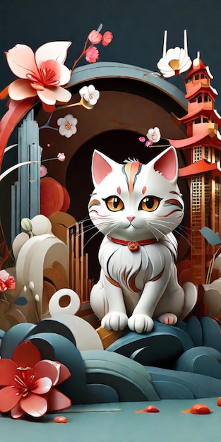 vector Japanese cat image