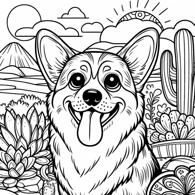 Vector line art unique puppy coloring page for kids photo with white background ai generated