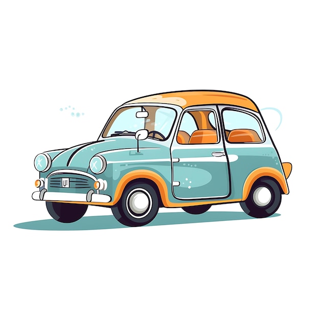 Vector little cartoon car on sold color children vector illustration