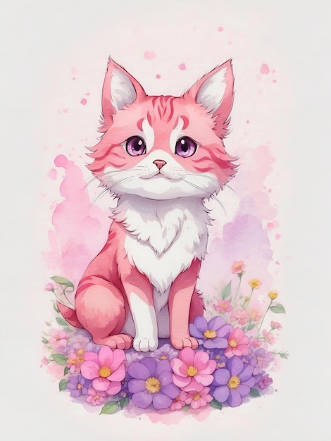 vector little pink cat splash Flowers