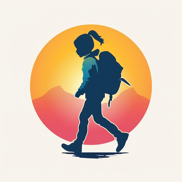 Vector logo of child going to school isolated