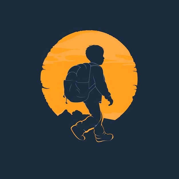 Vector logo of child going to school isolated