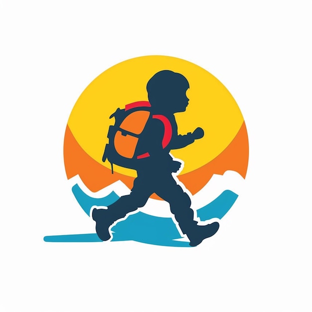 Vector logo of child going to school isolated