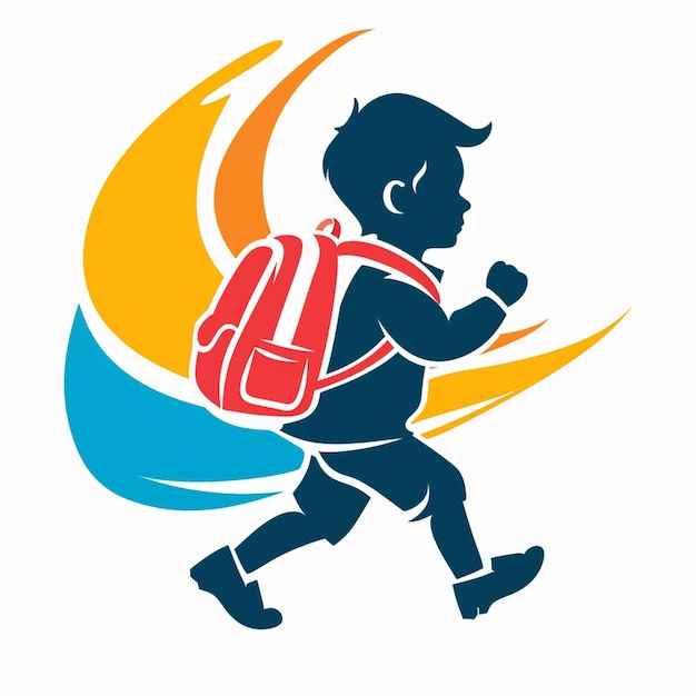 Vector logo of child going to school isolated