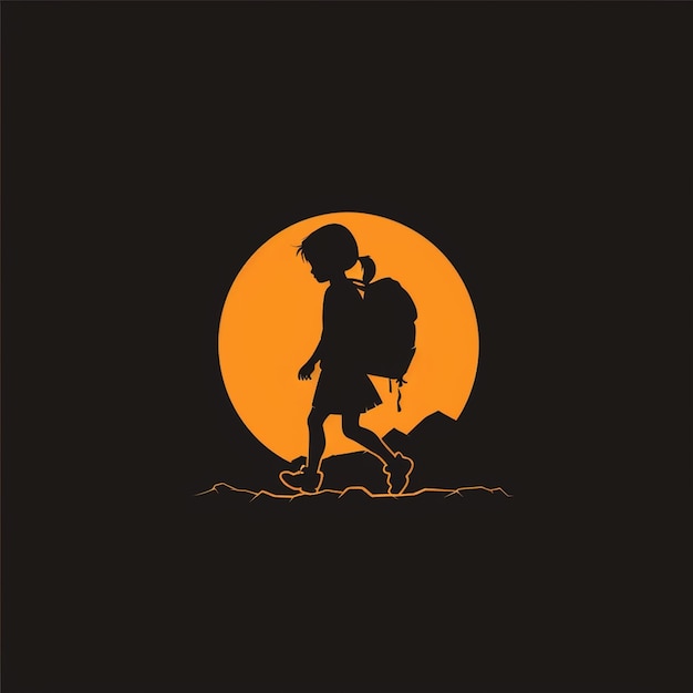 Vector logo of child going to school isolated