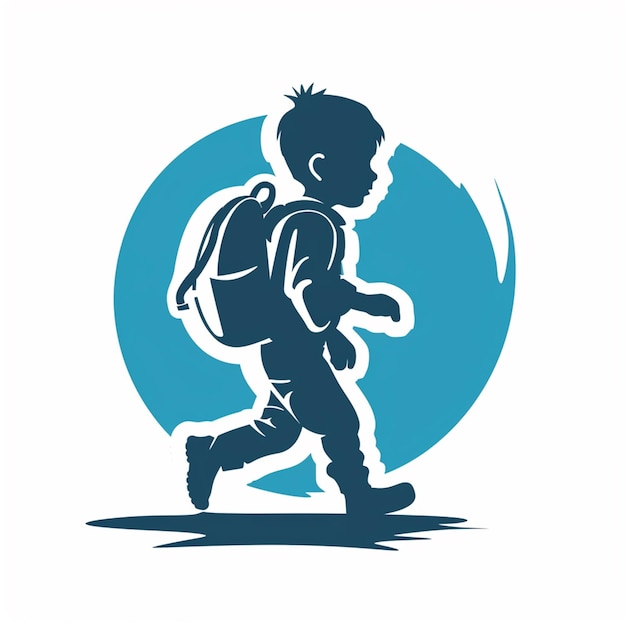 Vector logo of child going to school isolated