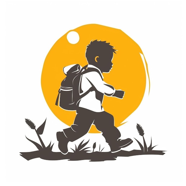 Vector logo of child going to school isolated