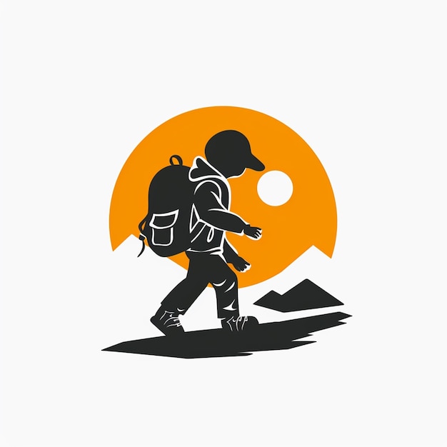 Vector logo of child going to school isolated